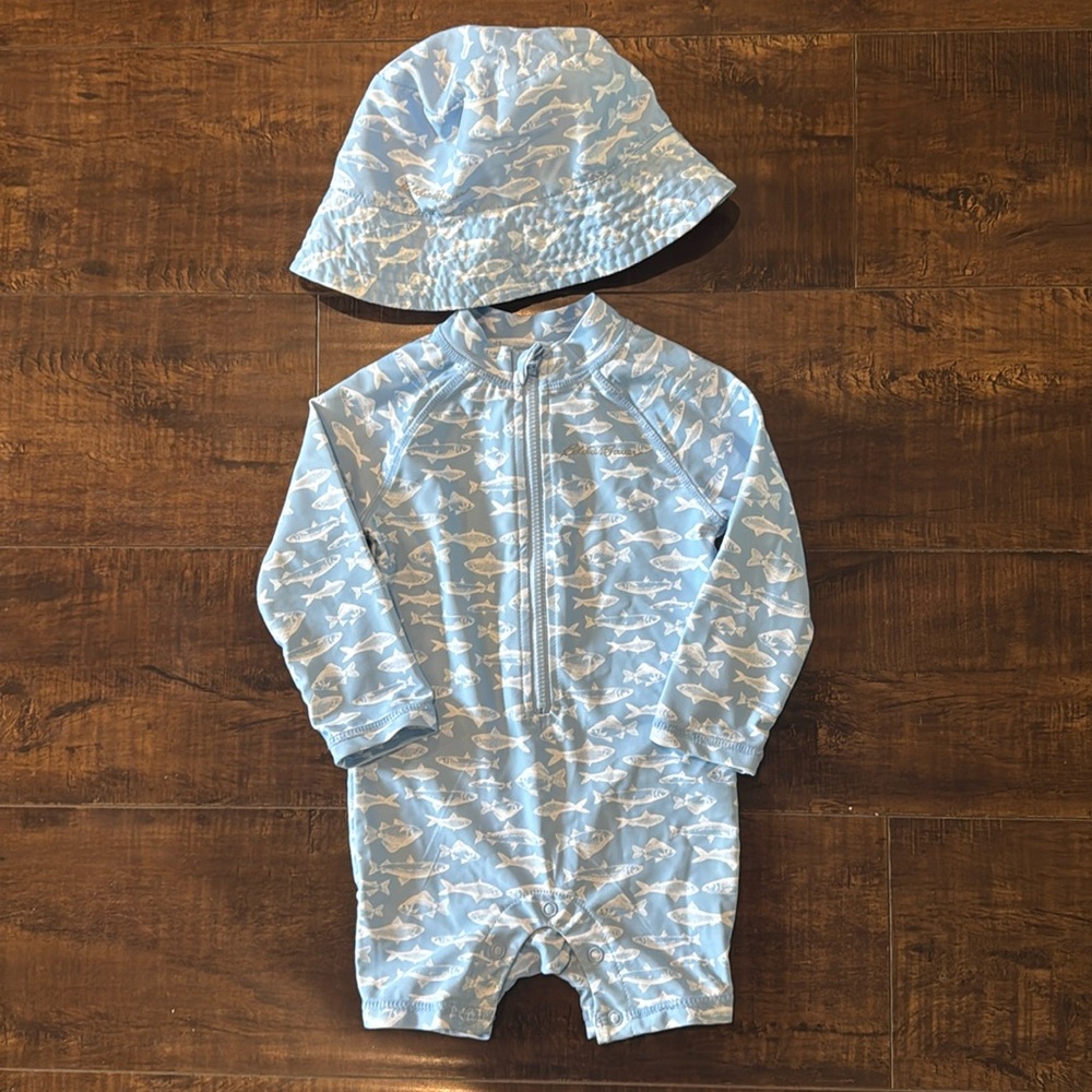 Eddie Bauer Swimsuit and Hat 12m